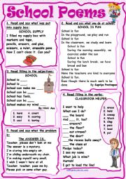 English Worksheet: School Poems