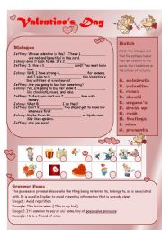 English Worksheet: Possessive Pronouns_object or possessive adjectives_dialogue of valentine