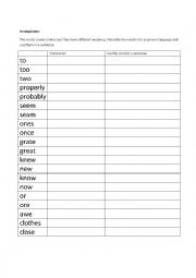 English Worksheet: Homophones