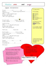 English Worksheet: Weather Love and Songs