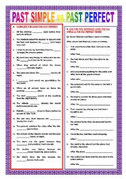 English Worksheet: PAST PERFECT SIMPLE VS PAST SIMPLE -  EXERCISES
