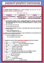 English Worksheet: PRESENT PERFECT CONTINUOUS - RULES AND EXERCISES