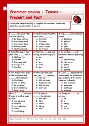 English Worksheet: Grammar review -tenses: Present and past  ( + keys )