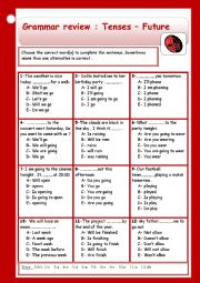 English Worksheet: Grammar review -tenses: Future ( + keys )