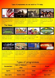 English Worksheet: Types of current popular TV programmes