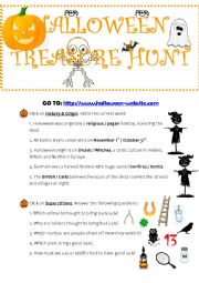 English Worksheet: Halloween Treasure Hunt