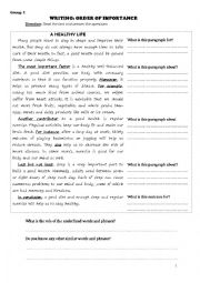 English Worksheet: Writing - Order of Importance