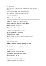 English Worksheet: Restaurant Dialogue