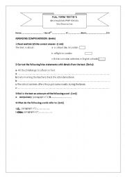 English Worksheet: FULL TERM TEST N1 8TH FORM