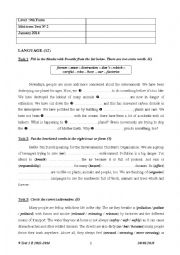 English Worksheet: 9th Form Mid Term Test 2 