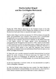 English Worksheet: Martin Luther King Jr and the Civil Rights Movement