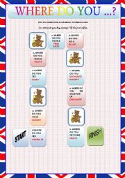 English Worksheet: WHERE DO YOU ...? - BOARD GAME