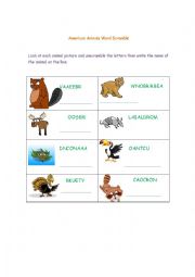 English Worksheet: American Animals Word Scramble