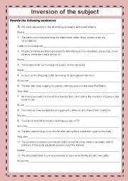 English Worksheet: Inversion of the subject