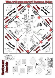 English Worksheet: Who will I Marry? Fortune Teller - Valentines day/ Jobs