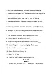 English Worksheet: Kitchen Safety Rules (true/false)