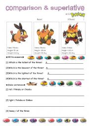 English Worksheet: comparative superlative with pokemon 2