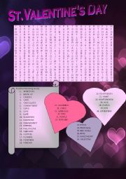 English Worksheet: Valentine Wordsearch 2014