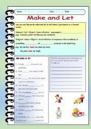 English Worksheet: Make and Let - Grammar-guide and exercises