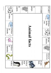 English Worksheet: animal fact track game