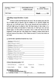 English Worksheet: English FINAL EXAM