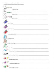 English Worksheet: Colours and school things activity