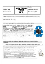 English Worksheet: 9th form mid-term test N2