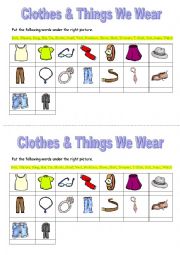 English Worksheet: clothes and things we wear