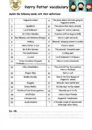 English Worksheet: HARRY POTTER VOCABULARY