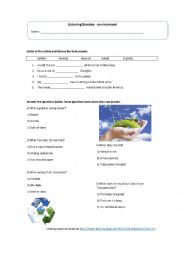 English Worksheet: Listening exercise about environment