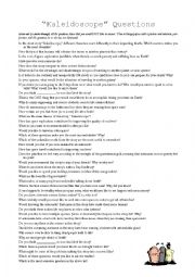 English worksheet: Kaleidoscope - Discussion Questions