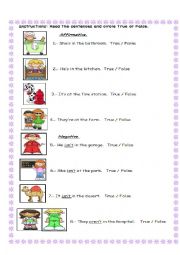 English Worksheet: Affirmative and Negative statements with places - Activity-