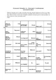 English Worksheet: Present Simple and Present Continuous Dominoes