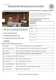 English Worksheet: Hampshire Polices New Youth Crime Scheme 