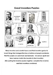 English Worksheet: Great Inventors Puzzles