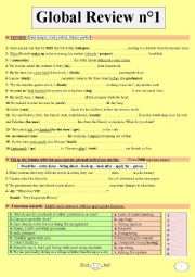 English Worksheet: Global Grammar Review n�1 with key provided! (tenses, phrasal verbs, language communicative functions) 