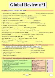 English Worksheet: Global Grammar Review n1 with key provided! (tenses, phrasal verbs, language communicative functions) 