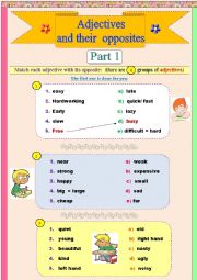 English Worksheet: Adjectives and their opposites (part 1) + key included!