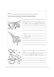 English Worksheet: AIR TRANSPORTATION 1 TRACE AND COLOR