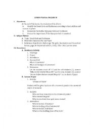 English Worksheet: Lesson Plan Greek Myth