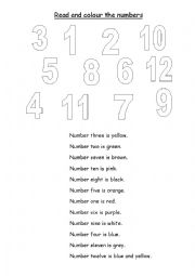 English Worksheet: colours and numbers