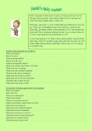 English Worksheet: Daily life reading