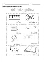 English Worksheet: school supplies