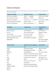 English Worksheet: classroom discourse word list