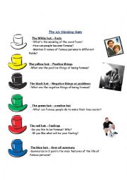 English Worksheet: six hats fame