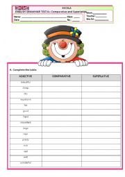 English Worksheet: GRAMMAR TEST A - COMPARATIVE  AND SUPERLATIVE