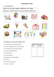 English Worksheet: preparing for a birthday party
