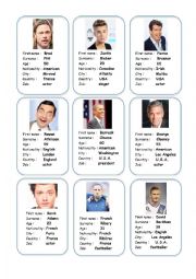 English Worksheet: Celebrities ID cards.