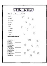 English Worksheet: Numbers 1 - 20 (Black & White)