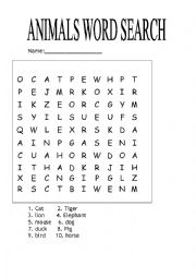 English Worksheet: ANIMALS (WORD SEARCH)